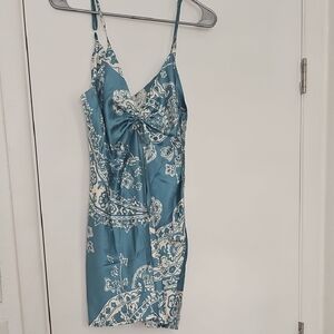 Elegant Blue and White Floral Dress